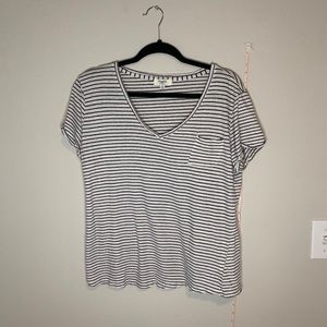 black and white striped v-neck